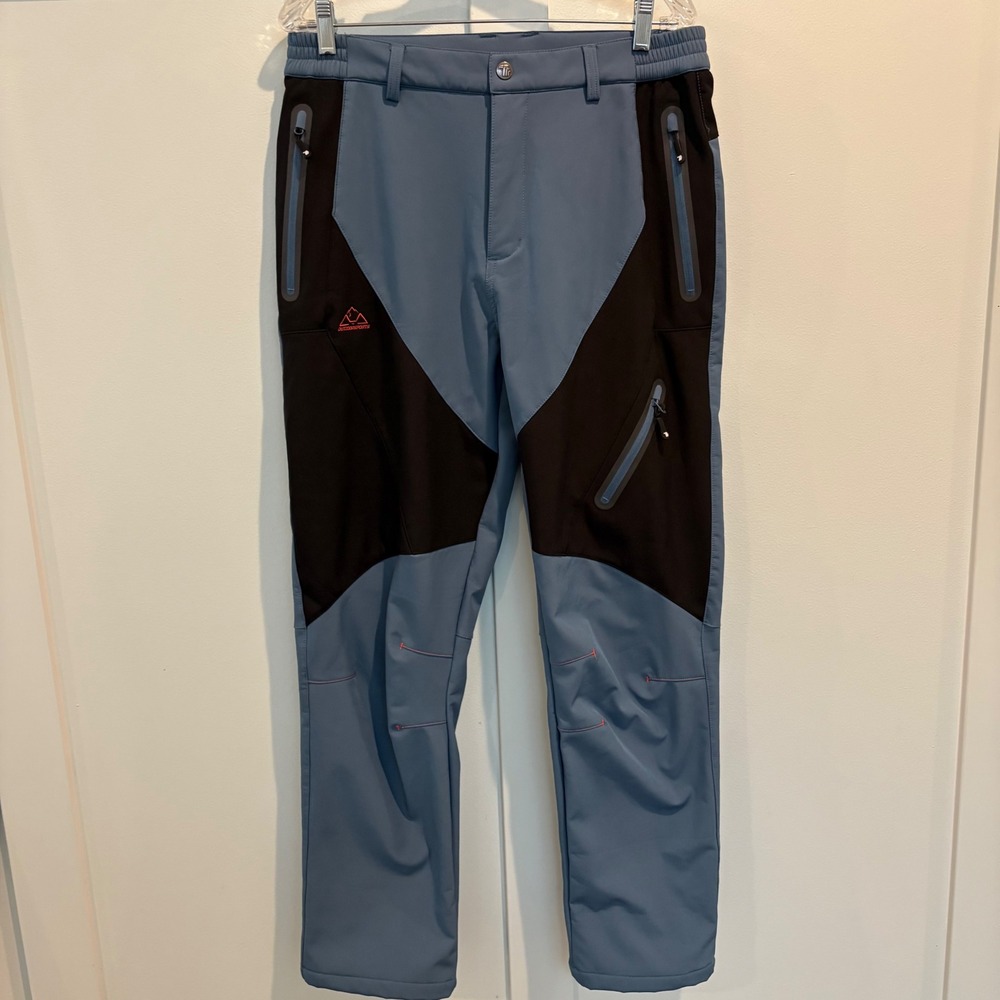 Outdoor Sports Hiking Pants Mens 34 Blue Black Softshell Fleece Lined Technical
